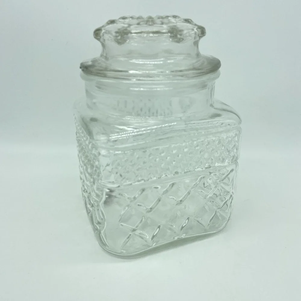 Anchor Hocking Wexford Clear Glass Apothecary Canister With Lid Diamond Pattern